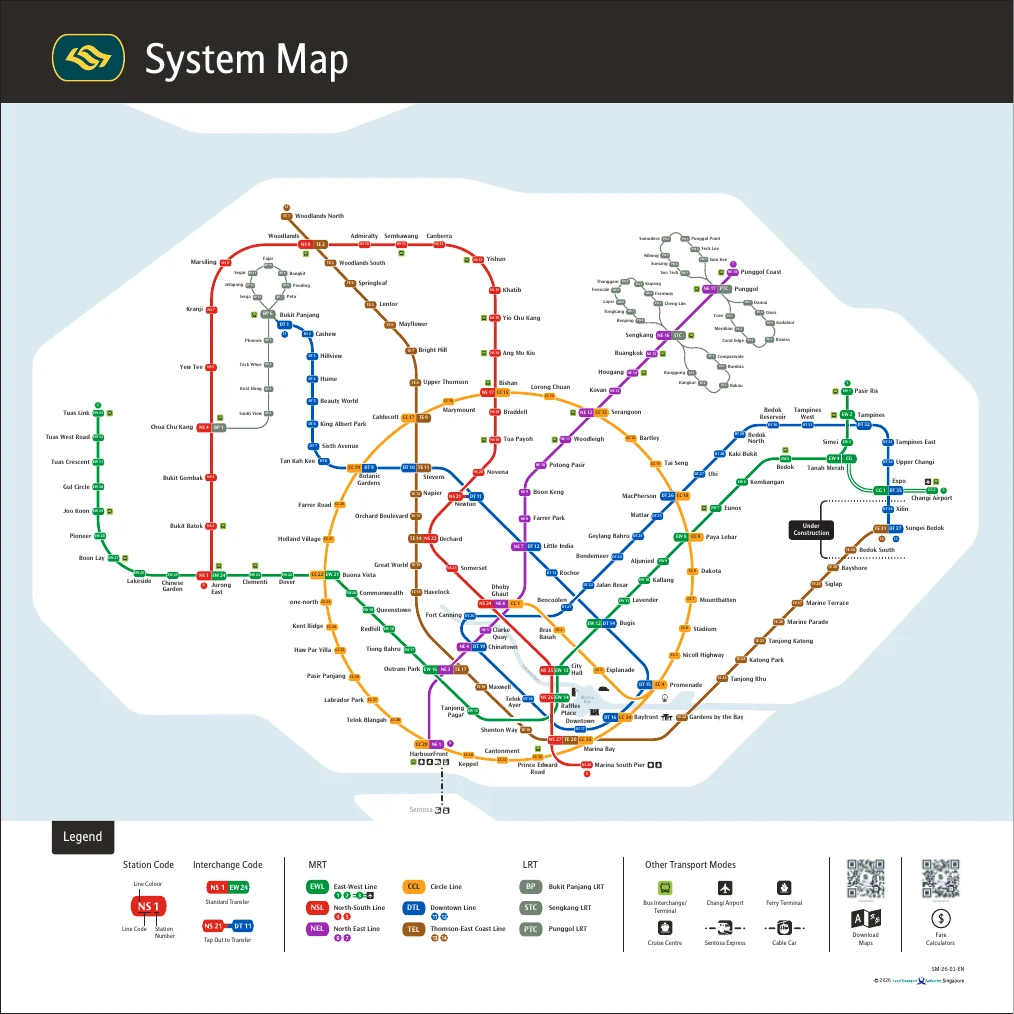 2026 新加坡 MRT 與 LRT 官方系統圖